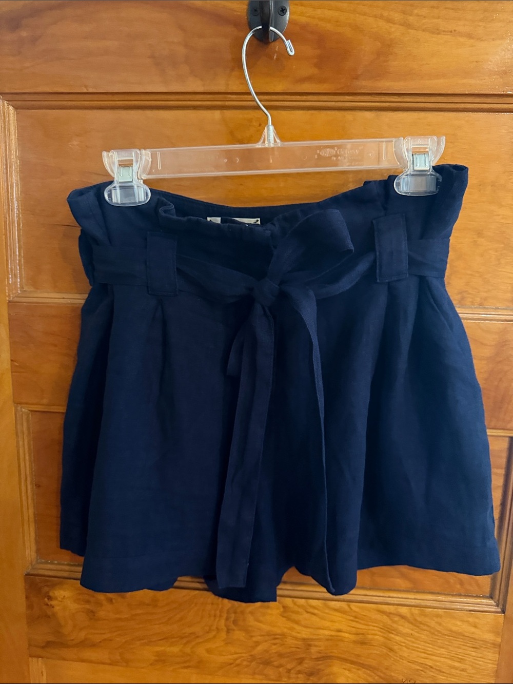 L’Agence Linen Navy Paperbag Waist Women's Shorts with Tie